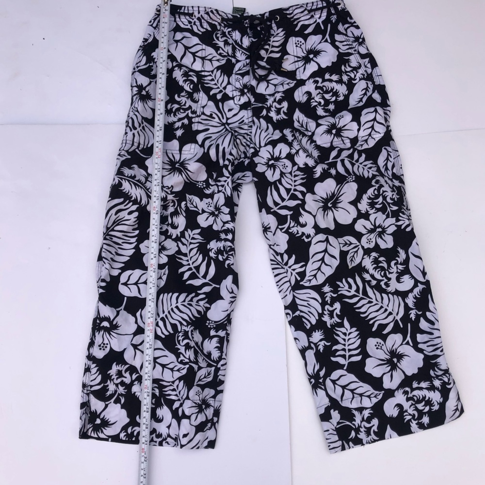 Ralph Lauren Vintage 90s Floral tropical Print Capri Pant white black - Picture 3 of 9
